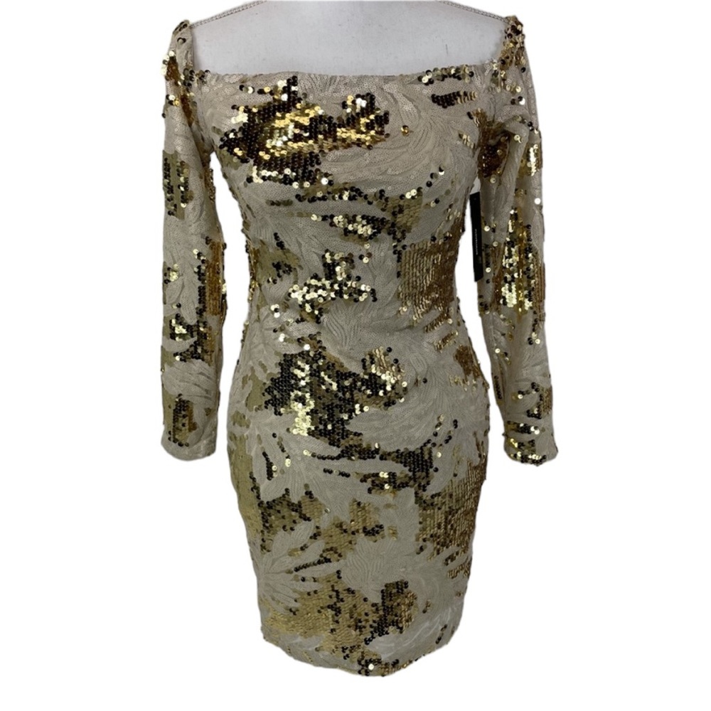 NWT Lulu’s Dress with Sequins Nude & Gold Small - Picture 2 of 12